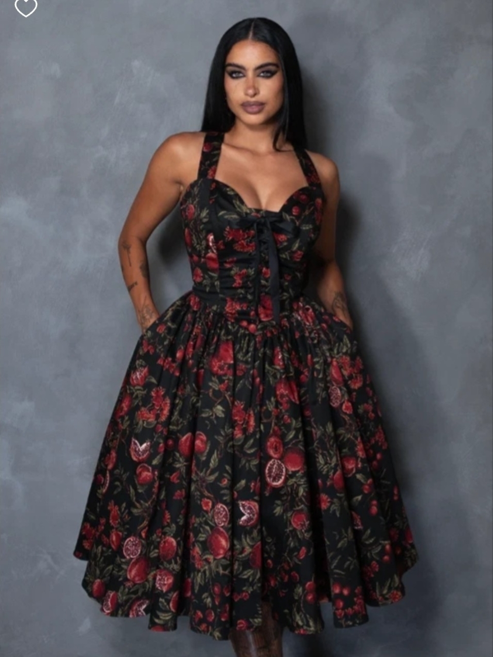 La Femme En Noir Ambrosia Pomegranate Print Dress